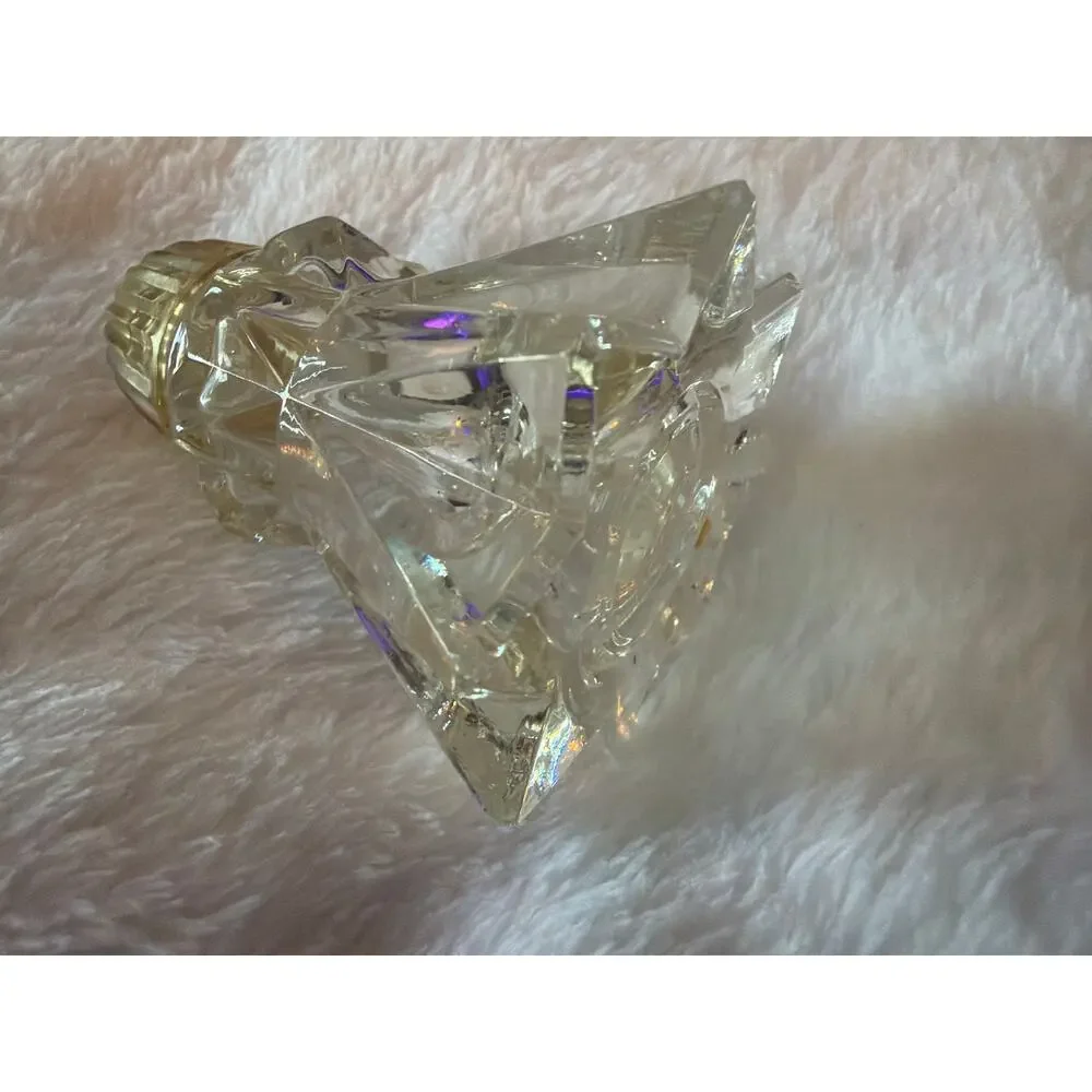 Vintage Crystal Style Glass Salt Shaker Gold Plastic Lid Starburst Base 3